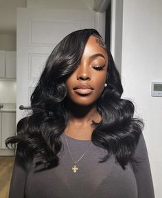 Side Part 16 Inch Wig, Body Wave Shoulder Length Hair, 20 Inch Side Part Wig With Curls, Body Wave Medium Length, Shoulder Length Bombshell Hair, Side Part Curls Short, Side Part Bouncy Curls, Side Part Buss Down With Curls, Loose Curls Medium Length Hair Black