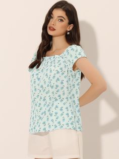 Shop Allegra K for square neck casual peasant tops cap sleeve floral print blouse you are looking for, get more women's blouses for yourelf. Order now! Free Returns! Spring Square Neck Printed Tops, Casual Peasant Top With Floral Print And Short Sleeves, Blue Square Neck Top For Summer, Blue Ditsy Floral Print Short Sleeve Top, Blue Short Sleeve Top With Ditsy Floral Print, Casual Blue Top With Ditsy Floral Print, Blue Short Sleeve Tops With Ditsy Floral Print, Casual Blue Ditsy Floral Print Top, Casual Blue Tops With Ditsy Floral Print