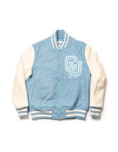 Columbia Varsity Jacket - Light Blue | Pennant Label - J. Press – J. PRESS Letterman Patches, J Press, Ivy Style, Varsity Jackets, The Ivy, Casual Outerwear, Leather Sleeve, Ivy, Varsity Jacket