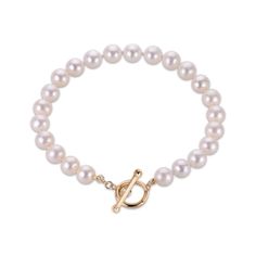 This cultured pearl strand bracelet is a chic and timeless addition to your wardrobe. 10K yellow gold Lustrous white 6mm oval freshwater cultured pearls 7.5 inches; toggle clasp Elegant Bracelets With Toggle Clasp And Round Beads, Classic Pearl Necklace With Toggle Clasp, Elegant Jewelry With Toggle Clasp For Anniversary, Elegant Adjustable Bracelet With Toggle Clasp, Elegant Bracelets With Clasp, Elegant Bracelet With Toggle Clasp, Elegant Pearl Necklace With Toggle Clasp, Elegant Toggle Clasp Bracelet, Elegant Wedding Jewelry With Toggle Clasp