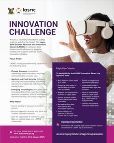 an advertisement for the innovation challenge with a woman wearing virtual headset and holding her hands out