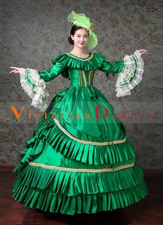 Green Victorian Fancy Palace Masquerade Ball Gown Carnivale Women Marie Antoinette Dress   Condition: Brand New  Color: amp;nbsp; As Picture  Material: Satins And Lace  Silhouette: Ball Gown  Sleeve Length: Long Sleeve  Dresses Length:Floor-Length  Neckline:O Neck  Decoration: Printed  Style: Vintage  Includes: Dress + Headwear    amp;nbsp; Victorian Dress Costume, Ball Gowns Victorian, Masquerade Party Dresses, Marie Antoinette Dresses, Green Ball Gown, Masquerade Ball Gown, Baroque Dress, Tudor Dress, Antoinette Dress