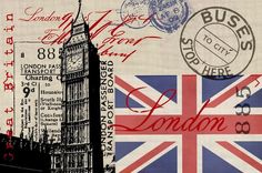 an image of london with stamps on it