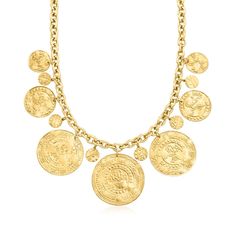 Italian 18kt Gold Over Sterling Ancient Arabic-Inspired Replica Coin Necklace Coin Necklace Gold Indian, Arabian Jewelry, Arab Jewelry, Gold Coin Jewelry, Coin Jewellery, Outfit References, Golden Coin, Bridal Necklace Set, Gold Coin Necklace