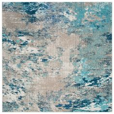 an abstract rug with blue and beige colors