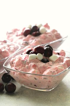 two bowls filled with fruity cranberry salad