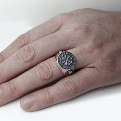 "SKU: 10831 The early Knights Templar seal inscribed SIGILLUM MILITUM XPISTI meaning \"sign of the army of Christ\". Features: Brand new sterling ring silver 925. Not plated, 100% solid silver metal! Approx weight of the product depends on the size 14.8 g.; Processing - blackening by oxidation; Availability of proprietary tag manufacturer - Yes; Country of origin - Ukraine; www.indigo.jewelry" Indigo Jewelry, Templar Cross, Crusader Knight, Measure Ring Size, Sterling Silver Mens Rings, Mens Crosses, 925 Ring, The Army, Silver Pieces