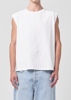 Seth Muscle Tee in Wired front Cotton Relaxed Fit Muscle Tee, White Cotton Muscle Tee, White Cotton Sleeveless Muscle Tee, White Muscle Tee, Everyday Soft-washed Cotton Muscle Tee, White Sleeveless Moisture-wicking Muscle Tee, 90s Jeans, Muscle Tee, Sleeveless Tee