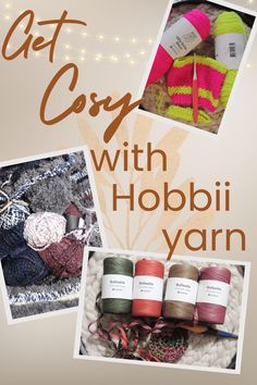 an advertisement for yarn company with photos of yarns and crochet on it