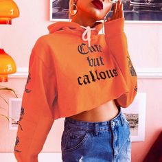 Cute but callous Printed Cropped Hoodies Loose Crop Top, Fashion Teenage Girls, Women Flower, Chill Vibes, Sports Hoodies, Long Sleeve Crop, Printed Sleeves, Hoodie Top, Cropped Hoodie