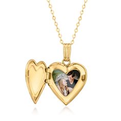 Ross-Simons - Plain - 10kt Yellow Gold Heart Locket Necklace. 18". Canaria fine jewelry. Perfect for everyday wear, these genuine 10kt gold wardrobe essentials are fashionable, fun and designed to last a lifetime. Strong and durable, our collection of gold classics is always a great value. This 10kt yellow gold heart locket necklace is a charming choice to elevate your personal style. Fits approx. 1/4" x 5/16" photo inside. Suspends from a cable chain from Italy. Springring clasp, 10kt yellow go Valentine's Day Double Heart Locket Necklace In Yellow Gold, Valentine's Day Yellow Gold Double Heart Locket Necklace, Valentine's Day Double Heart Yellow Gold Locket Necklace, Yellow Gold Locket Necklace For Valentine's Day, Valentine's Day Yellow Gold Locket Necklace, Personalized 14k Gold Locket Necklace For Valentine's Day, Gold Heart Locket Necklace, Gold Wardrobe, Gold Heart Locket