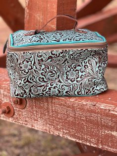 Tooled leather makeup bag Available in Red or Turquoise Perfect for travel Western Makeup Bag, Cosmetic Bag With Luggage Sleeve Pouch, Western Makeup, Makeup Bag Pattern, Country Closet, Purse Ideas, Stanley Cups, Cowgirl Accessories, Tooled Leather Bag