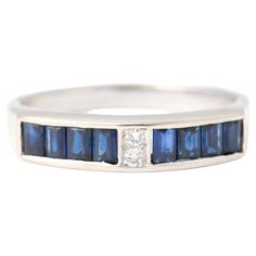 18K yellow gold ring with calibrated sapphires and two diamonds. Mark 750. Numbered A1797. Size: 52. Gross weight: 3.52 grams. Beautiful Wedding Rings Diamonds, Men Rings, Beautiful Wedding Rings, Ring Art Deco, Sapphire Diamond Ring, 18k Yellow Gold Ring, White Gold Ring, Anniversary Bands, Yellow Gold Ring