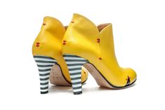 Women's High Heel Ankle boots, handmade from soft yellow Italian leather from upper to sole they will bring the magic and joy of walking. Handmade in bright colors from the finest Italian leather they are yours pretty detail that you will love to wear all through the year, for years. Signature with with patches and stitching they will give a kick to any looks and extremely comfortable striped heel will support you all through day and night. Curvy cut topline and rounded toe create a clean silhou Yellow Leather Ankle-high Boots, Yellow Almond Toe Heels With Leather Sole, Yellow Ankle-high Spring Boots, Yellow Ankle Boots For Spring, Yellow Leather Spring Boots, Spring Yellow Leather Boots, Yellow High Heel Boots For Party, Yellow High Heel Party Boots, Yellow Closed Toe Boots For Spring