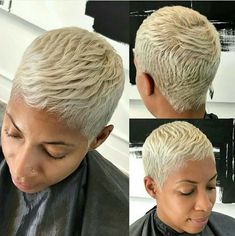 Me gusta. Woman Short Haircut, Short Wigs For Black Women, Wigs For Black Women Short, Short Platinum Blonde Hair, Black Hairstyle, Pixie Wig