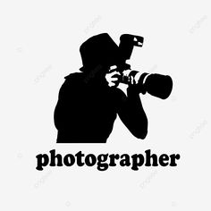 a photographer taking pictures with his camera silhouetted in black and white on a white background