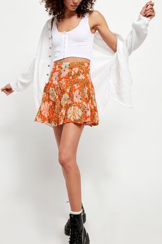 Rent End Of The Island Godet Skirt from Nuuly. Pick 6 items for $98/month. Free shipping + returns. Orange Skirted Skort For Spring, Spring Orange Skirted Skort, Fitted Retro Skirt For Vacation, Retro Fitted Skirt For Vacation, Orange Tiered Skirt For Day Out, Retro Skirt For Spring Vacation, Retro Spring Vacation Skirt, Spring Vacation Retro Skirt, Casual Orange Skirt For Brunch