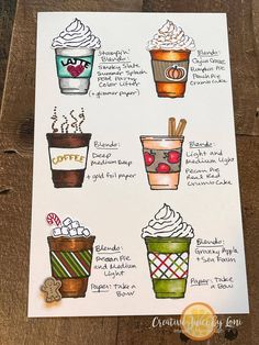 a card with different types of cups on it