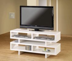 Contemporary White Open Storage TV Console - What A Room Console Modern, Contemporary Tv Stand, Modern Style Living Room, Modern Tv Cabinet, Tv Stand Cabinet