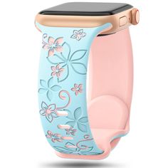 the pink and blue flowered apple watch band