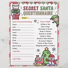 a printable christmas secret santa question card