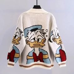 Super Fun And Cute Donald Duck Sweater Loose Fit Style Casual Sweaters Women, Thick Knit Cardigan, Gold Beach, Sweaters Women, Cardigan Beige, Daffy Duck, Winter Cardigan, Cozy Cardigan