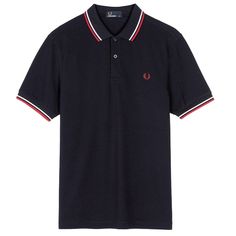 Casual Short Sleeve Polo Shirt With Striped Cuffs, Classic Polo T-shirt With Striped Collar, Classic Short Sleeve Polo Shirt With Striped Cuffs, Classic Short Sleeve Tops With Striped Cuffs, Cotton T-shirt With Polo Contrast Collar, Classic Top With Polo Collar And Striped Cuffs, Classic Tops With Polo Collar And Striped Cuffs, Cotton Polo Shirt With Striped Cuffs, Classic Tops With Striped Cuffs And Polo Collar