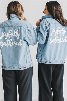 Customize our high quality denim jackets with the text and font of your choice. These are printed by hand in Chicago and available in a light and dark wash. The specifics:· Unisex sizing· Cotton fabric· High quality construction· Heavy wash fabric Care Turn garment inside out, machine wash cold, and tumble dry low. · Do not iron directly on graphic · Do not dry clean Sizing Length = center of collar to bottom hemWidth = side to side 1" below sleeveSleeve = mid upper back to wrist Font selection Customizable Denim Jacket For Fall, Customizable Blue Denim Jacket, Customizable Long Sleeve Denim Jacket, Customizable Denim Jacket For Spring, Customizable Denim Outerwear For Fall, Spring Customizable Denim Jacket, Customizable Denim Jacket, Denim Jacket Wedding, Custom Jean