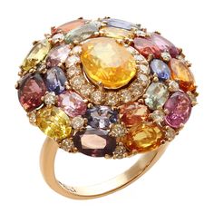 Multicolor Natural Sapphire Diamond Gold Ring | From a unique collection of vintage more rings at https://www.1stdibs.com/jewelry/rings/more-rings/ Luxury Multicolor Round Gemstones, Luxury Multicolor Jewelry With Halo Setting, Luxury Multicolor Sapphire Ring, Multicolor Oval Sapphire Ring With Diamonds, Multicolor Oval Sapphire Ring, Multicolor Oval Sapphire Ring For Formal Occasions, Oval Multicolor Sapphire Ring For Formal Occasions, Radiant Cut Diamond Ring, Heart Shaped Diamond Ring