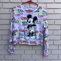 Disney “Mickey Mouse” Long Sleeved Multicolored T-Shirt. Size Large. Ribbed Detail At Neckline And Cuffs. Please See Pictures For All Measurements. Brand New Condition. Disney Long Sleeve Top With Graphic Print, Cute Long Sleeve Minnie Mouse T-shirt, Multicolor Graphic Print Top For Disney Fan Events, Playful Minnie Mouse Crew Neck Top, Cute Long Sleeve Mickey Mouse Tops, Multicolor Cartoon Print Tops For Disney Fan Events, Casual Long Sleeve Tops For Disney Fan Events, Mickey Mouse Long Sleeve T-shirt For Streetwear, Cute Mickey Mouse Crew Neck Top