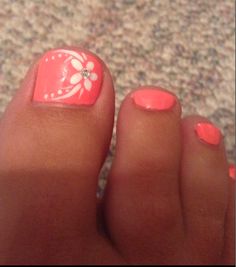 Coral Toe Nails, Toes Nails Designs, Toes Nails Ideas, Toes Nails Colors, Toe Nail Designs For Summer, Toes Nail Art, Foot Nail Art, Toenail Art Designs