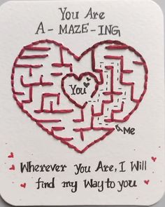 a card with a heart shaped maze on it that says, you are a maze - ing