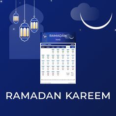 rama kareem wallpaper with hanging lanterns and crescent moon in the night sky