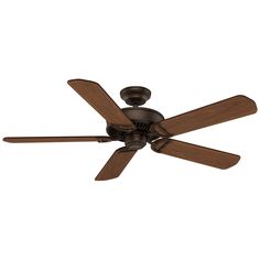 a ceiling fan with three wooden blades