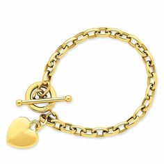 Heart Bead Bracelet, Gold Charm Bracelet, Gold Charms, Toggle Bracelet, Yellow Gold Bracelet, Heart Beads, Tiffany Heart, Toggle Clasp, Bracelet Gold