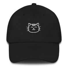 "Step out in style with our charming Unisex Baseball Cap featuring a Cute Cat Graphic! This hat is the ultimate accessory for any cat lover looking to add a touch of whimsy to their everyday attire. Made with quality materials, this cap not only boasts a delightful cat design but also provides excellent sun protection and comfort for all-day wear. Whether you're running errands, enjoying a day out in the park, or just having a bad hair day, this hat is sure to bring a smile to your face and thos Black Cat Ears Hat With Cat Design, Black Cat Design Hat With Cat Ears, Black Hat With Cat Ears And Cat Design, Trendy Cat Design Hats With One Size Fits Most, Trendy Cat Design Hat One Size Fits Most, Trendy Cat Design Hat (one Size Fits Most), Trendy Cat Design Hat One Size, Adjustable Black Hat With Cat Design, Casual Cat Design Hat, One Size Fits Most