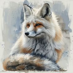 a painting of a fox with orange eyes