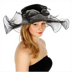 Derby Hat Features A Wavy Brim And Two Roses. One Size Fits Most Band Width 6-7" Crown 4" 100% Sinamay Straw Black Hat For Garden Party In Spring, Black Brimmed Hat For Garden Party, Black Wide-brim Hat For Garden Party, Black Wide Brim Hat For Garden Party, Church Hats For Women, Women Tea Party, Two Roses, Rose Hat, Tea Party Hats