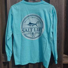 Unisex Youth Large Salt Life Long Sleeve Tee. I Have 4 Of Them. Bundle For A Deal! Blue Pre-shrunk Long Sleeve Shirt, Blue Soft-washed Long Sleeve T-shirt, Salt Life Shirts, Yellow Long Sleeve Shirt, Coral Top, Blue Long Sleeve Shirt, Lululemon Tank Top, Salt Life, Purple Top