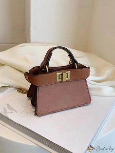 Bird in Bag - Two-Tone Tweed Lock Flap Square Handbag Trendy Tan Office Bags, Chic Tan Bag For Fall, Trendy Tan Square Bag, Square Handbag, Bag Bag, Bird In Bag, Square Bag, Black Mini, Binding