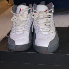 Jordan 12s Only Flaw Is That The Shoe Laces Are Slightly Dirty, And Right Shoe Is Slightly Creased In The Front Jordan 12s, Jordan Grey, Air Jordan 12, Air Jordan 12 Retro, Jordan 12 Retro, Jordan 12, Shoes Air, Jordans 12, Jordans For Men