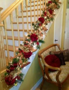 christmas garland on the banister and stairs