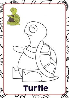 a coloring page with an image of a turtle and the words turtle in it's center