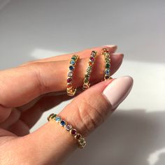 Rainbow Band, Rainbow Ring, Rock Rings, Rainbow Rings, Linking Rings, Stackable Ring, One Ring, Multi Stone Ring, Stacking Ring