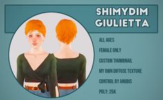 an image of a woman with red hair in the middle of her body and text that says, shiny dim gulletta all ages female only custom material