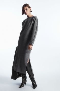 Long Knitted Dress, Grey Maxi Dress, The Sheep, Boiled Wool, Oversized Coat, Long Sleeve Maxi, Long Sleeve Maxi Dress, Gray Dress, Dress With Boots