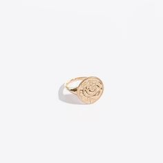 Whether you wear it as an expression of self-love or a celebration of love, the Rose Coin is the universal symbol for strength and courage. Wear it as a daily reminder to always buy the damn roses 🌹 Details: ☞ 17mm in diameter face ☞ Available in 14k gold or sterling silver ✨ ☞ Tapered band ☞ Designed & made in Vancouver Symbolic Rose Gold Promise Rings, Symbolic Rose Gold Promise Jewelry, Rose Signet Ring, Symbolic Yellow Gold Brass Signet Ring, Silver Carved Symbolic Signet Ring, Symbolic Silver-colored 14k Gold Signet Ring, Symbol For Strength, Antique Coin-shape Engraved Signet Ring, Die Rose