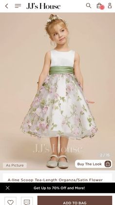 Sleeveless Flower Girl Dresses, Satin Flower Girl Dress, Girls Dress Shop, Girls Dresses Online, Most Beautiful Dresses, Satin Flowers, Green Flower, Girls Party Dress, Spring Summer Dress