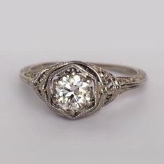 Solitaire Ring Old Mine Cut Round Diamond Vintage Style 1 Carat Old Mine Cut Diamond, White Gold Solitaire, Gold Solitaire Ring, Filigree Ring, White Gold Band, Natural Earth, Stone Cuts, Diamond Color, Vintage Diamond