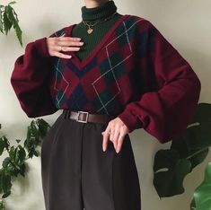 Red And Green Outfit Ideas, Dark Academia Sweater Outfit, Red And Black Sweater Outfit, Masc Christmas Outfits, Artsy Corporate Outfits, How To Dress Feminine Casual, Nonbinary Business Casual, Winter Outfits Female, Clothing Aesthetic Types List